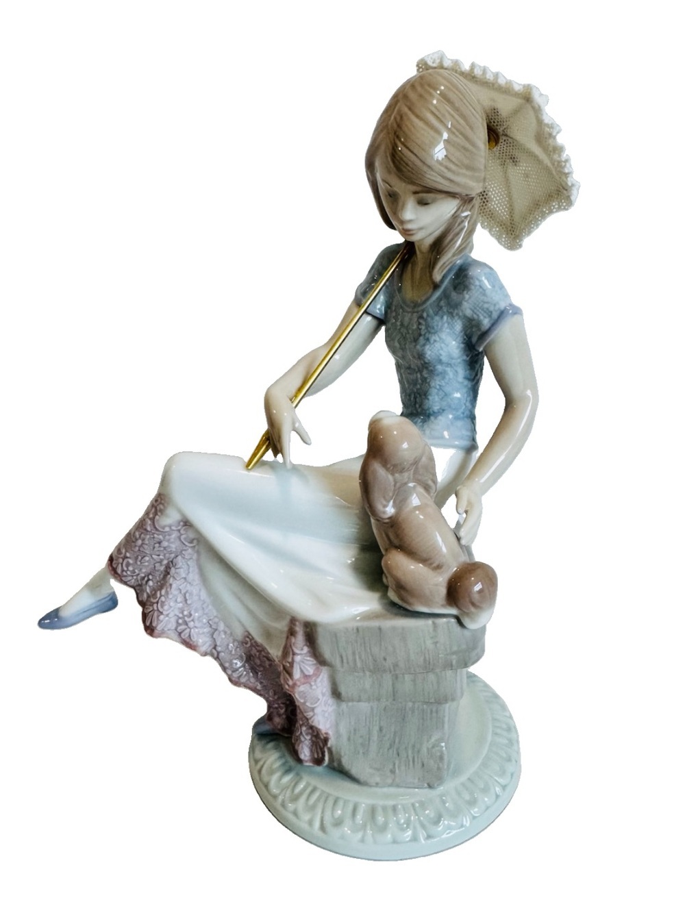 Lladro Porcelain Figure 7612 Picture Perfect Girl Parasol Puppy